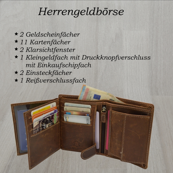 Echt Leder Portemonnaie Flügel Adler Herren Brieftasche Geldbeutel braun